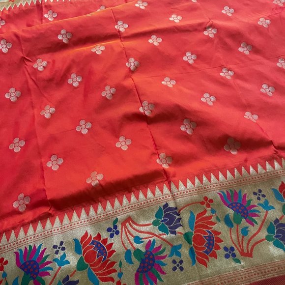 Pink Orange Paithani Silk Saree Buttis & Jaal Border main image 1